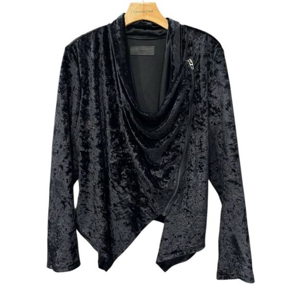 Blank NYC Black Crushed Velvet Asymmetric Zip Moto Jacket Women's Large - Picture 1 of 7